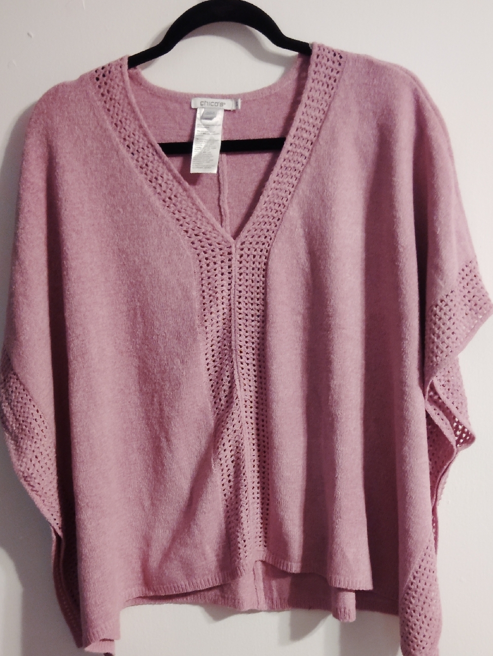 Chico's Dusty Pink V-Neck Knit Poncho